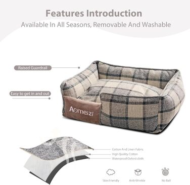 Ортопедичне ліжко для собак PETCUTE, середнього та великого розміру, знімний та пральний чохол, неслизьке дно, м'яке диван-ліжко, сірий колір, M, класичний сірий