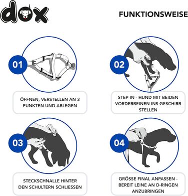 DDOXX нейлоновий шлея для собак Step-In, регульований, синій, розмір S, для цуценят і дорослих