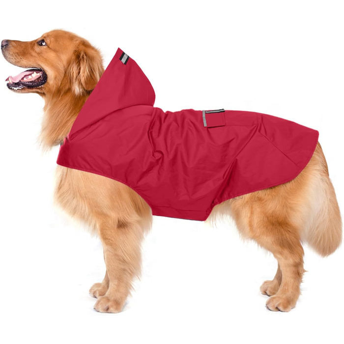 Водонепроникний дощовик для собак Zellar з капюшоном та отвором для нашийника, з безпечними світловідбиваючими смугами, ультралегкий, дихаючий, 100% водонепроникний, червоний, 5XL