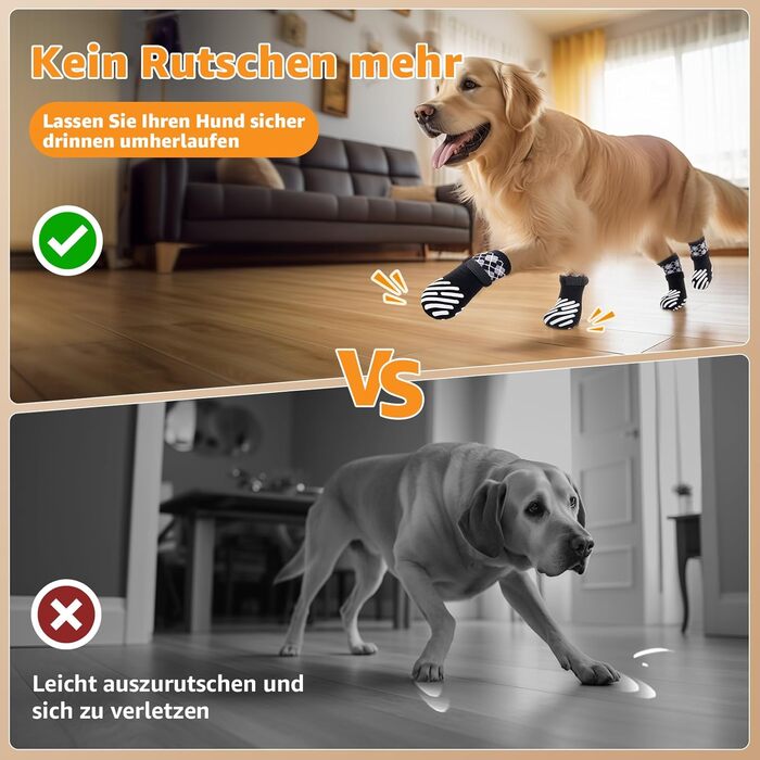 Шкарпетки для собак PICK FOR LIFE 4 шт. Захист лап, антиковзаючі, з клямками для твердих дерев'яних підлог, чорного кольору. Підходять для маленьких, середніх та великих собак.