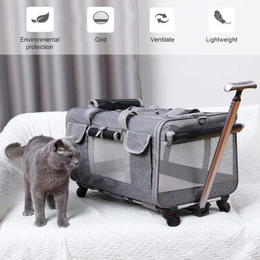 Трансформер-переноска для тварин на колесах, переноска для собак та котів, блакитна, з телескопічною ручкою, для подорожей