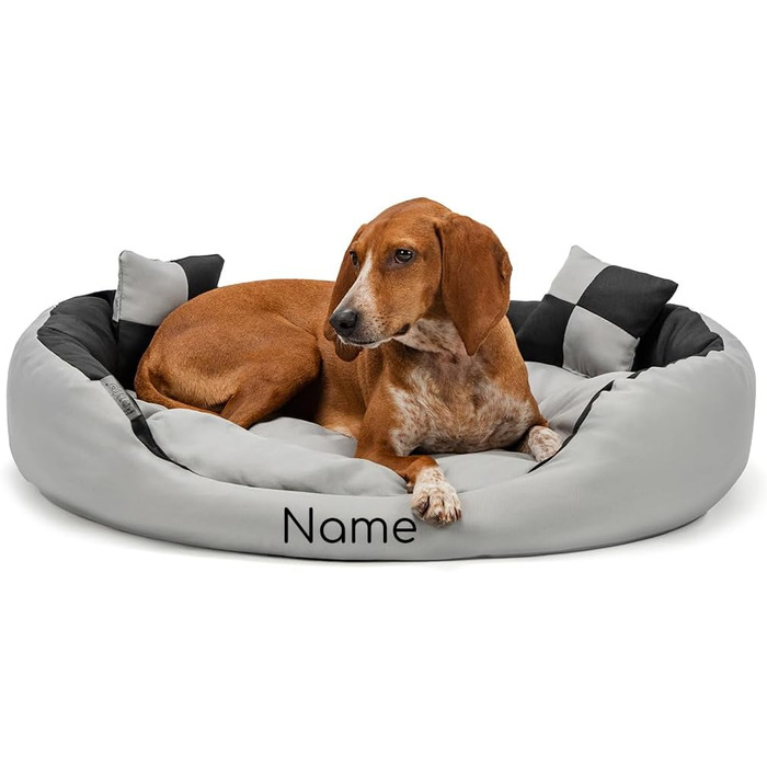 Крісло-ліжко для собак та котів Lionto 4-в-1 з водовідштовхувальною підстилкою Oxford, 85x70 см, міцне, з глибоким входом, сіре/чорне (з написом)