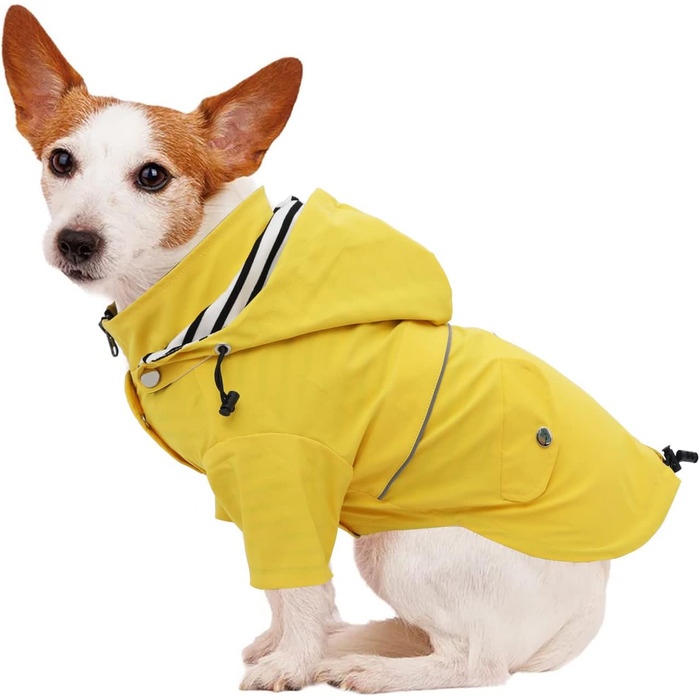 Жовтий дощовик для собак Pethiy Premium, водонепроникний дощовик з капюшоном та кишенями, розмір XL