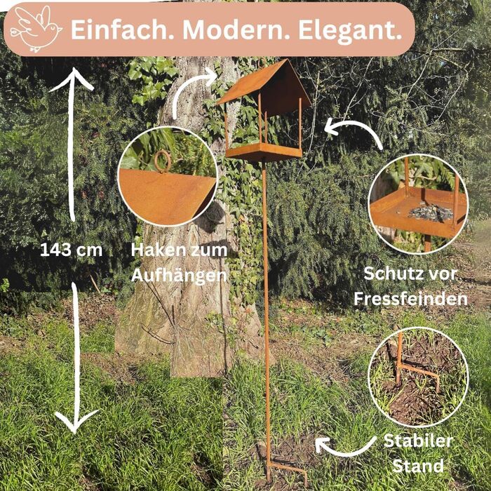 Металева годівниця для птахів на ніжці, 143 см, вологостійка, рустикальний стиль, годівниця для пташиного корму