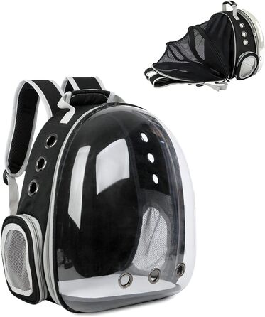 Рюкзак для кота та собаки Galatée, розширюваний, з вентиляцією, для подорожей, кемпінгу та хайкінгу (чорний)