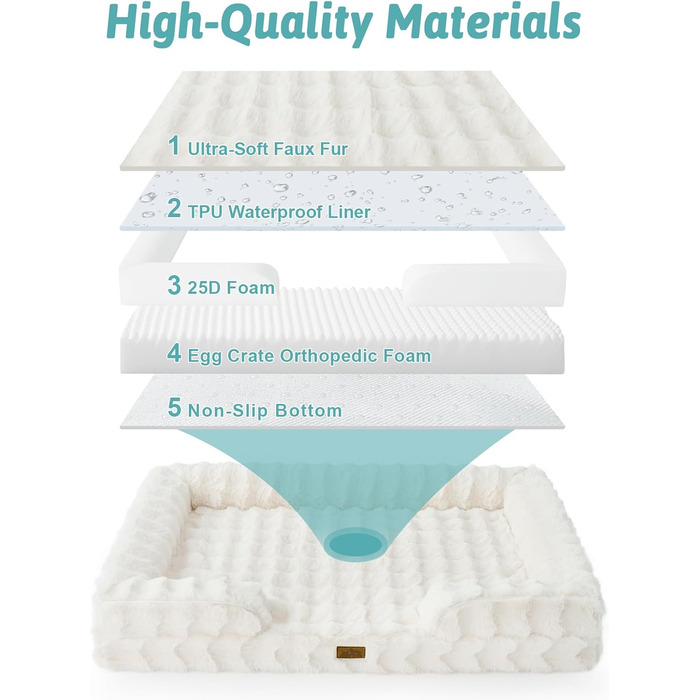 Ортопедичне ліжко для собак з штучного хутра, великі породи, диван з високопідтримуючим пінополіуретаном та водонепроникним чохлом, неслизьке, м'яке, тепле, пране, C-подібне, розмір XL (бежевий)