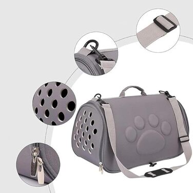 Транспортна переноска для котів та собак великих порід, комфортна, дихаюча, сіра (M)