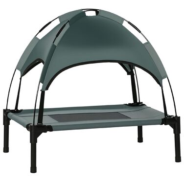 Ліжко для собак PawHut з навісом та дахом для вулиці, сіре, 61x46x62 см