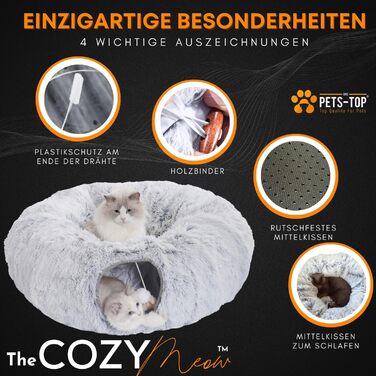 Котячий тунель XXL One PETS-TOP, круглий, з лежаком, ігровий тунель-донат з шурхотом для великих котів, ультрам'який
