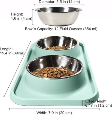 Миски для котів L.D.Dog: неслизькі, з нержавіючої сталі, з силіконовим килимком, виймаються, для корму та води (Аквамарин)