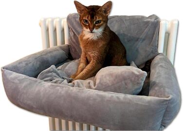 Килимок для котів на радіатор PataGrande, сірий, з м'яким подушками, машинного прання