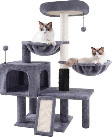 Котячий комплекс ROYPET, 110 см, темно-сірий, будиночок і когтеточка, стильний дизайн
