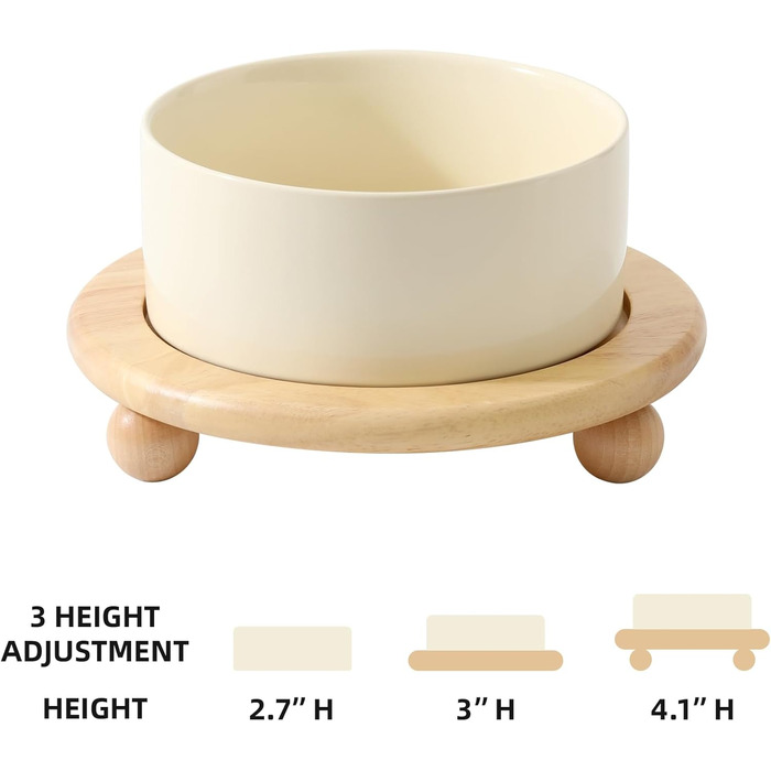 Підвищений годівниця для собак та котів Havniva, кераміка, бежевий, з підставкою (15.2 см)