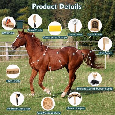 Набір для догляду за конем GHWMYD 13 предметів: щітки, гребінці, інструменти для грумінгу