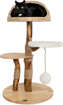 Драбинка для котів Bontoy Stella з дерева, 109 см: міцна, з великим лежанкою та іграшкою, 2 сходинки