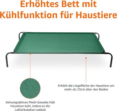 Крісло-ліжко для собак Amazon Basics, зелене, розмір L (110 x 65 x 19 см), підвищене, комфортне