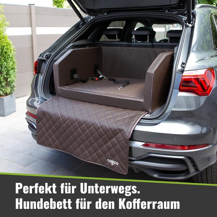 CopcoPet Автомобільне ліжко для собак, 100x90x38 см, штучна шкіра, захист багажника, водовідштовхувальне, стійке до подряпин, з захисним покриттям, для подорожей (Колір: Коричневий)