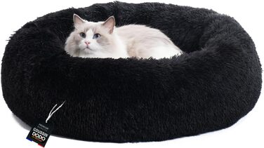 Ліжко для котів і собак PETS-TOP, знімний чохол, 60 см, чорне, довгий плюш, кругле, для малих порід