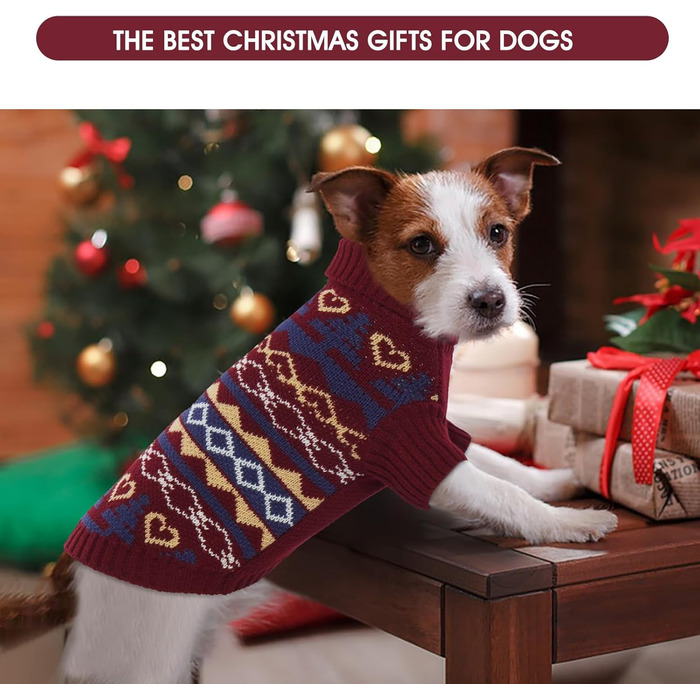 Пуловер для собак на Новий Рік, теплий трикотажний пуловер для собак та котів, зимовий одяг для тварин, найтепліший пуловер з коміром-стійкою (XL, Бордовий)