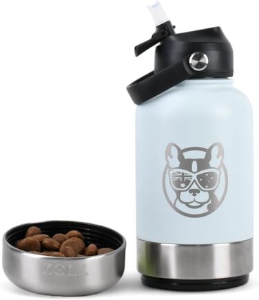 Водонепроникна пляшка для собак 3-в-1 з мискою та контейнером для ласощів | Без BPA, ізольована, 940 мл (Блакитний)