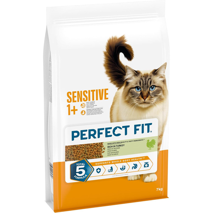 Сухий корм для дорослих котів Perfect Fit Sensitive 1+ з індичкою, 7 кг