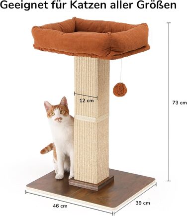 Високий котячий будиночок FUKUMARU з платформою 46x36 см, з натурального сизалю та масивного дерева. XL