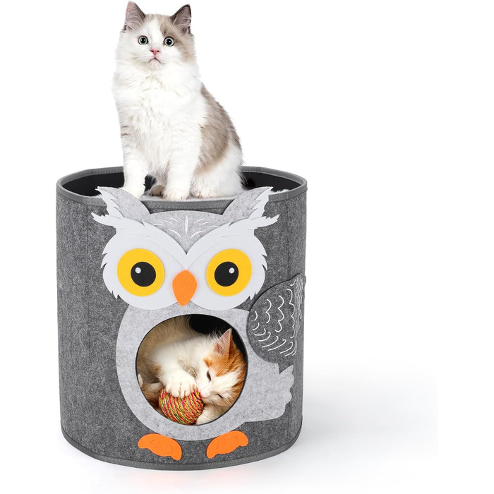 Кігтеточка-будиночок для котів Dripex з 2 поверхів, з фетру, з подушкою, 30 x 35 x 35 см (Сова)