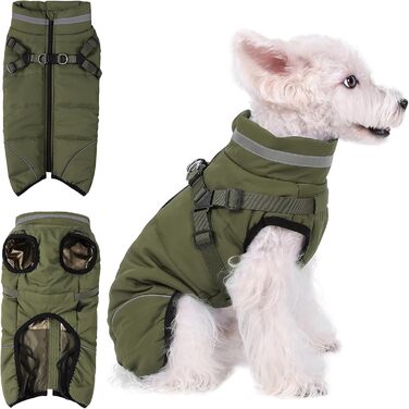 Зимова куртка для собак Poeca: вітро- та водовідштовхувальна, 2-в-1, тепла, для цуценят, зелена (M)