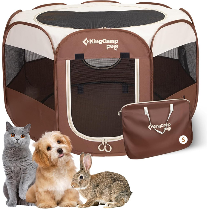 КінгКемп Переносний вольєр для собак, вольєр для цуценят, складаний вольєр для домашніх тварин, собачий намет з сумкою, для використання в приміщенні та на вулиці, знімний блискавкою низ, розмір S, хакі
