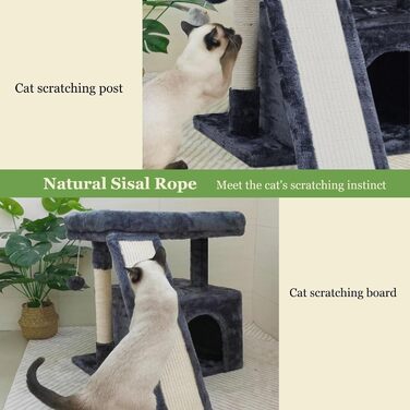 Дім-кіготник для котів у приміщенні - стабільна кімната з кігтеточкою, стійкою для сидіння, платформою та схованим місцем (димно-сірий)