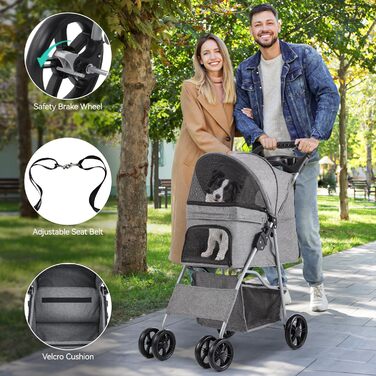 Візок для собак YITAHOME - переноска для тварин до 15 кг, сірий