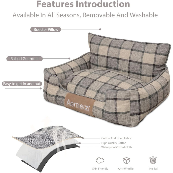 Ортопедичне ліжко для собак PETCUTE, сіре - зручне та миється, з підголовником