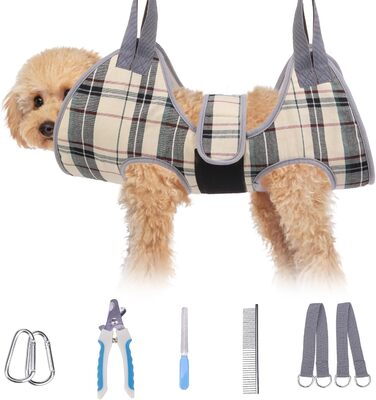 Гамак для грумінгу собак BEAUTYZOO з регульованою шлейкою та сталевим гребінцем, фіксатор для догляду за тваринами для стрижки та укладання, ідеальний підвіс для собак для безпечного та безстресового догляду XS (відстань між ніжками: 1.8-2.9 м / Мак. вага