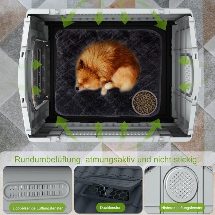 Будка для собак Aufun, пластикова, сіра, 65x56.5x67 см, M, для вулиці та дому, водонепроникна, ізольована