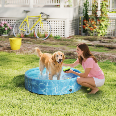 PawHut Dog Pool Складаний дитячий басейн з фонтаном і подушкою для води Ø120 x 30 см Нековзна ванна для собак і кішок Басейн для собак і кішок | Аосом