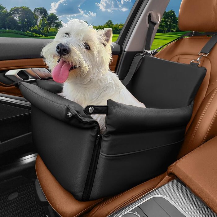 Автокрісло для собак, підвищувач для собак, автокрісло з підсумками, повідком, для тварин до 13,6 кг, шкіряне покриття
