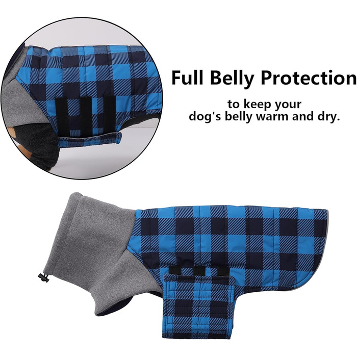 Теплий водонепроникний зимовий одяг для собак (Такса) - блакитний, розмір L, в клітинку