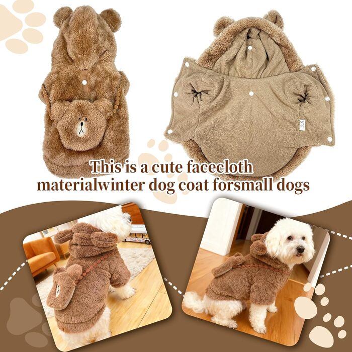 Теплий вітронепроникний пуховик для собак, фліс, вага 3,2–4,5 кг, розмір S, довжина спини 27,9–33 см