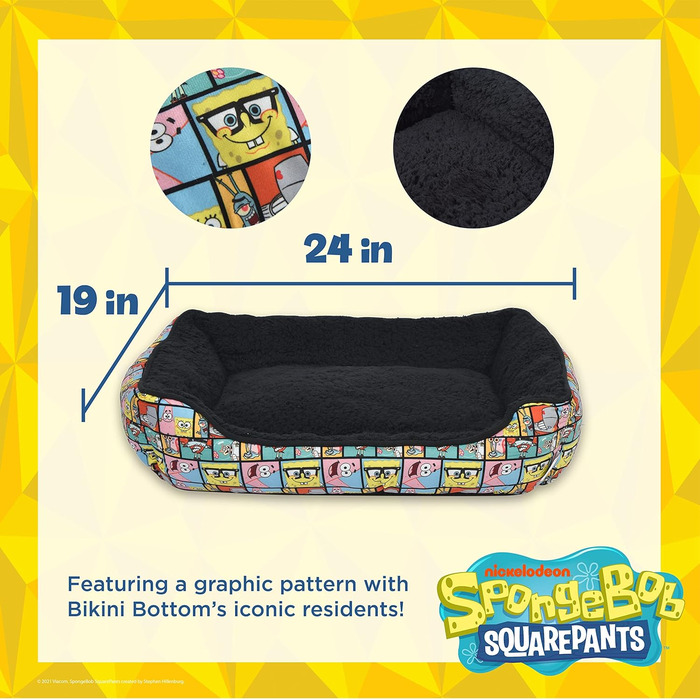 Ліжко для собак Spongebob Squarepants Deco Design – м'яке, міцне, пране, плюшеве, підняте, стильне ліжко для собак з декором Губка Боб