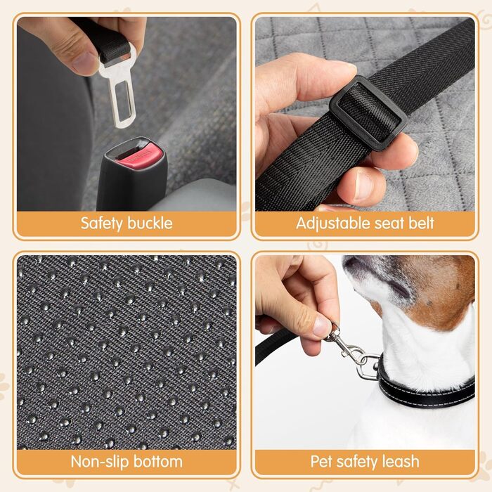 Автокрісло для собак Todeco: великі та середні породи, миється, знімається, з ременями безпеки, кишені, водонепроникне, сіре