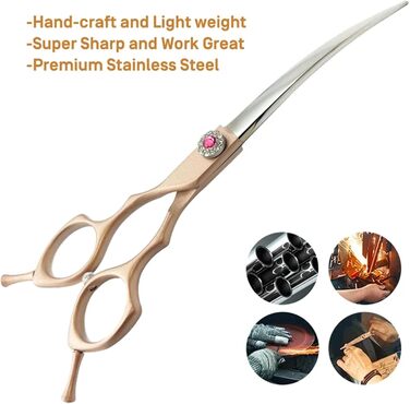 Криворізні ножиці для собак 7.0' - професійні ножиці для грумінгу з японської нержавіючої сталі. Ідеально підходять для собак та котів. Рожеве золото.