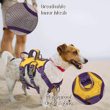 Нашийник для собак від виривання, нашийник-запобіжник з двома ручками та двома карабінами для собак середніх та маленьких порід, цуценят (чорний) з двома передніми карабінами (M, жовтий)