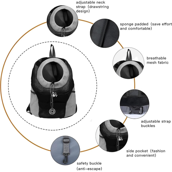 Рюкзак-переноска для собак і котів, чорний, до 10 кг, для подорожей та активного відпочинку