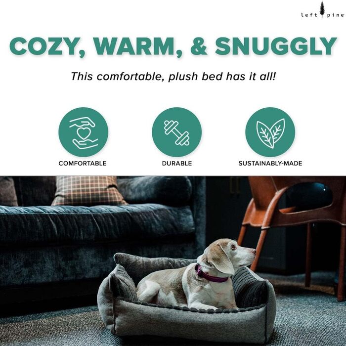 Ліжко-диванчик Deep Edge для собак, оксамитова м'яка модель з валиком для шиї, підняті бортики, подушка з Memory Foam, екологічна наповнювач, неслизьке, можна прати в машині (маленьке)