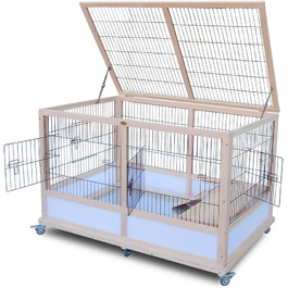 Клітка для кроликів HABAU, 118 x 75 x 79 см, з натурального дерева та металевої решітки, для дому