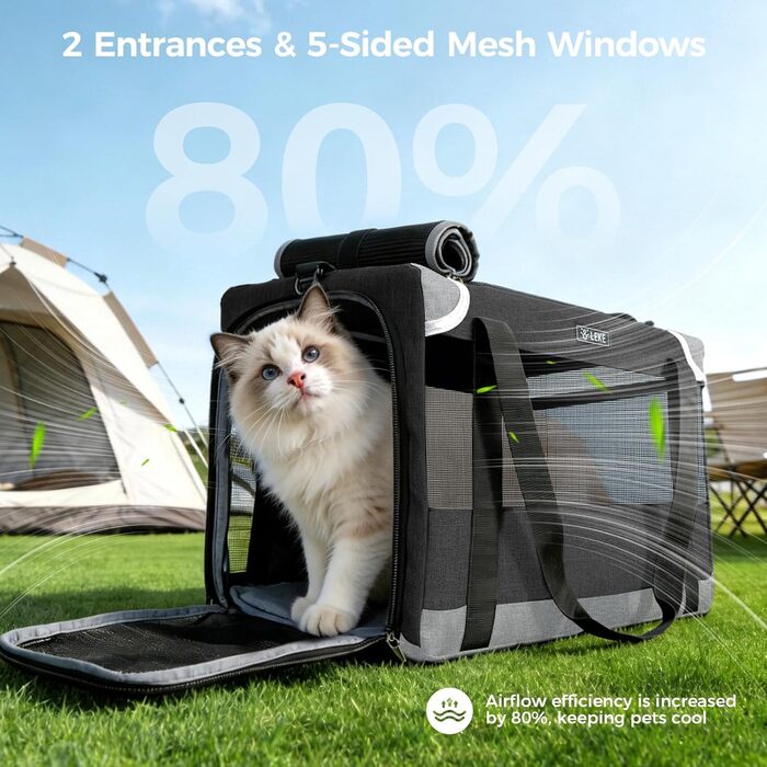 Переноска для котів та собак Lekesky Transportbox Katze, чорна, розмір L, складна