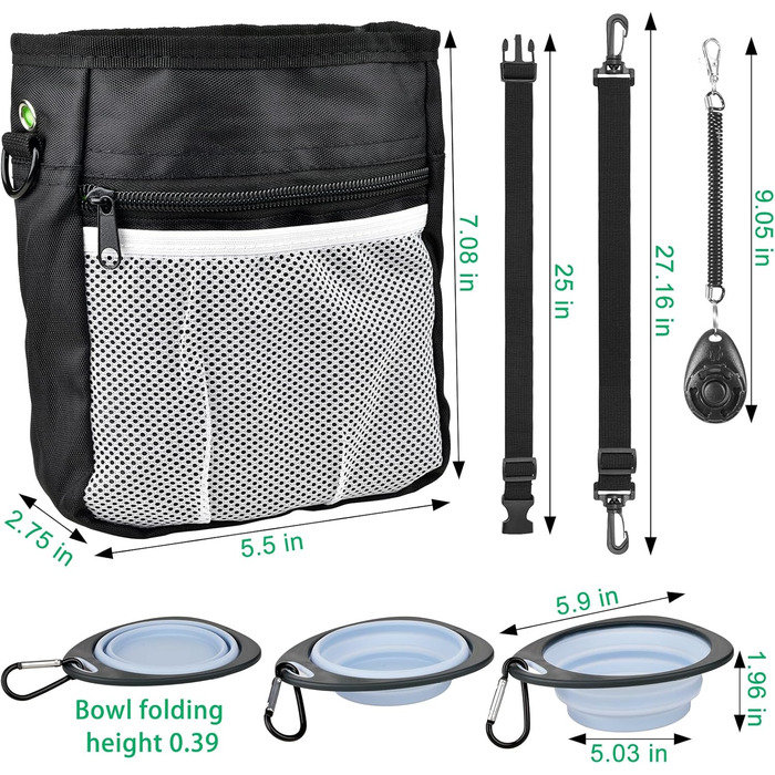 Сумка для ласощів для собак CONLI з портативним мискою та клікером для тренувань, диспенсер для пакетів, аксесуар для дресирування