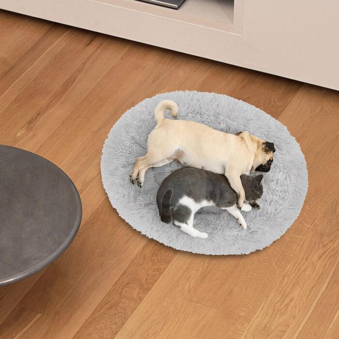 Кругле ліжко для собак та котів LYNAX, плюшеве, 60x60 см, сіре (для маленьких та середніх собак)