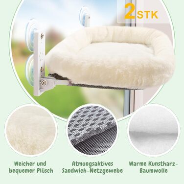 Кішка ліжко на підвіску для вікна GUUSII, 2 шт., 53x30 см, до 18 кг, білий, M