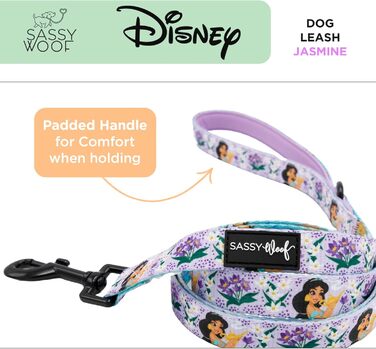 Повідок для собак Sassy Woof Disney Princess Jasmine, 152 см, з неопреновою ручкою, офіційна ліцензія, міцний і стильний, для малих і великих собак